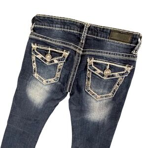 Daytrip Leo Bootcut Womens Jeans Embellished Pockets Dark Wash Stretch 25L